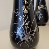 5 Vietnam vases black lacquered wood and mother-of-pearl inlays