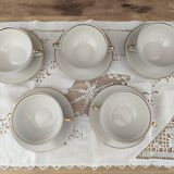 Set of 5 Bavaria porcelain soup bowls with 2 handles, beige, gold edging