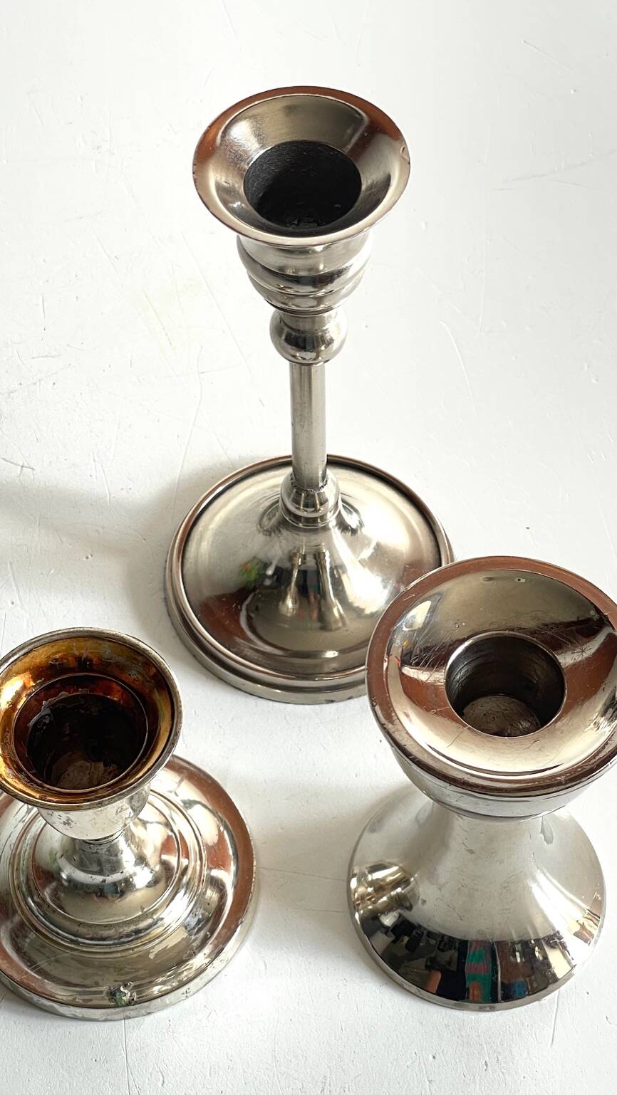 Vintage chrome metal candle holders
