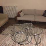 Round coffee table in glass and chrome 4 removable trays