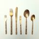Service 12 person cutlery brass bamboo bronze