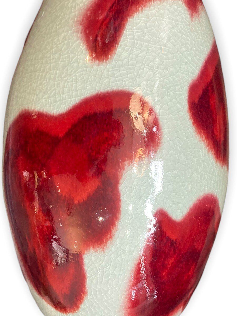 Large baluster vase in Chinese cracked ceramic Pigeon blood and celadon