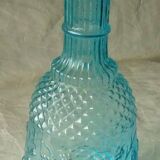 Glass carafe blue mold with diamond tip cluster of grapes decoration