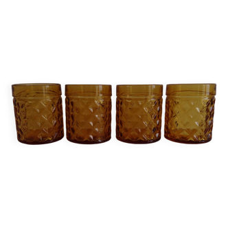 Set of 4 Pernod aperitif glasses in vintage amber glass