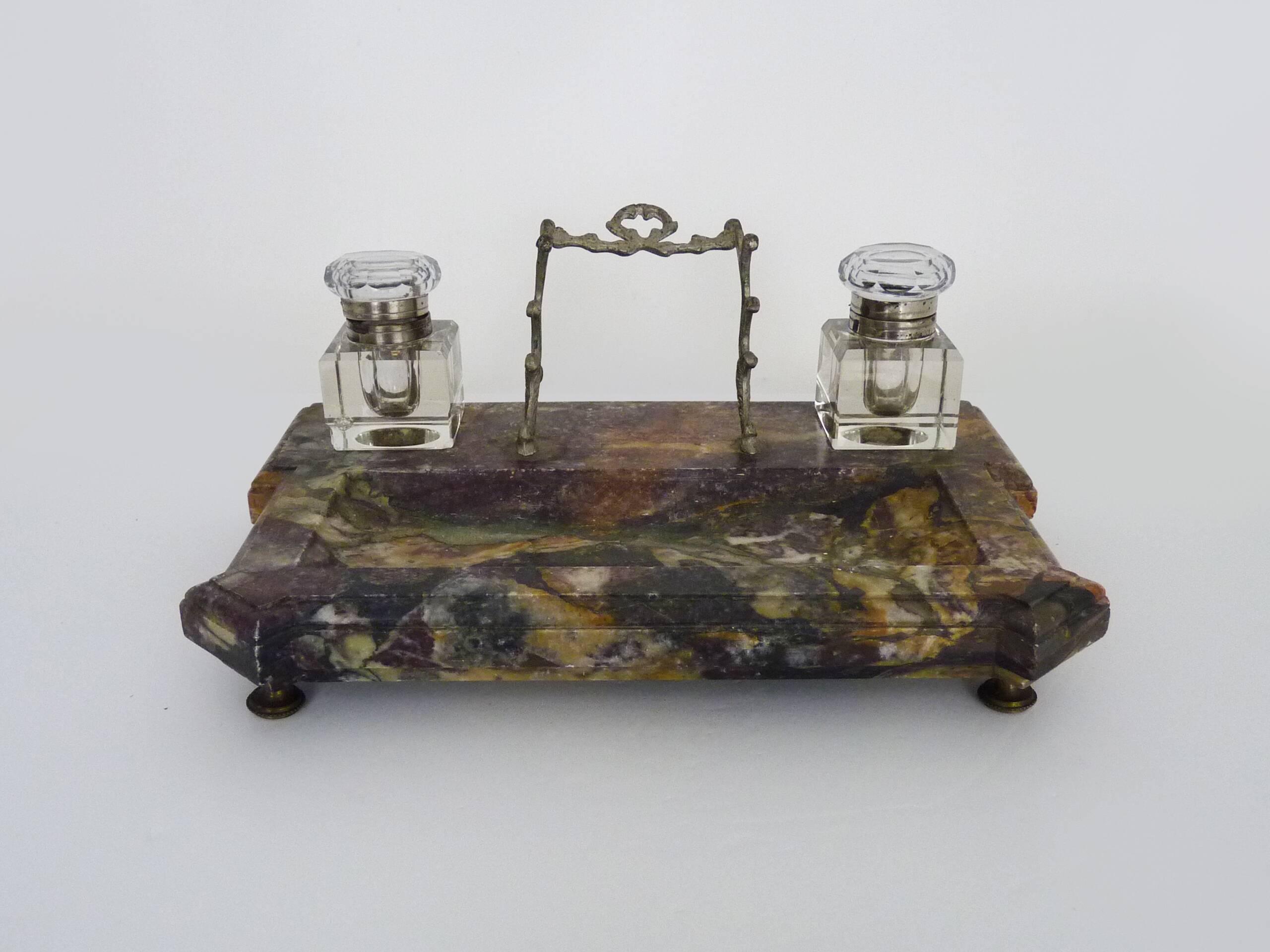 Inkwell nineteenth in marble and glass bottle
