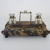Inkwell nineteenth in marble and glass bottle