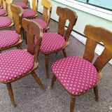 Set of 10 wooden bistro chairs with vintage cushions from the 70s/80s/90s