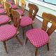 Set of 10 wooden bistro chairs with vintage cushions from the 70s/80s/90s