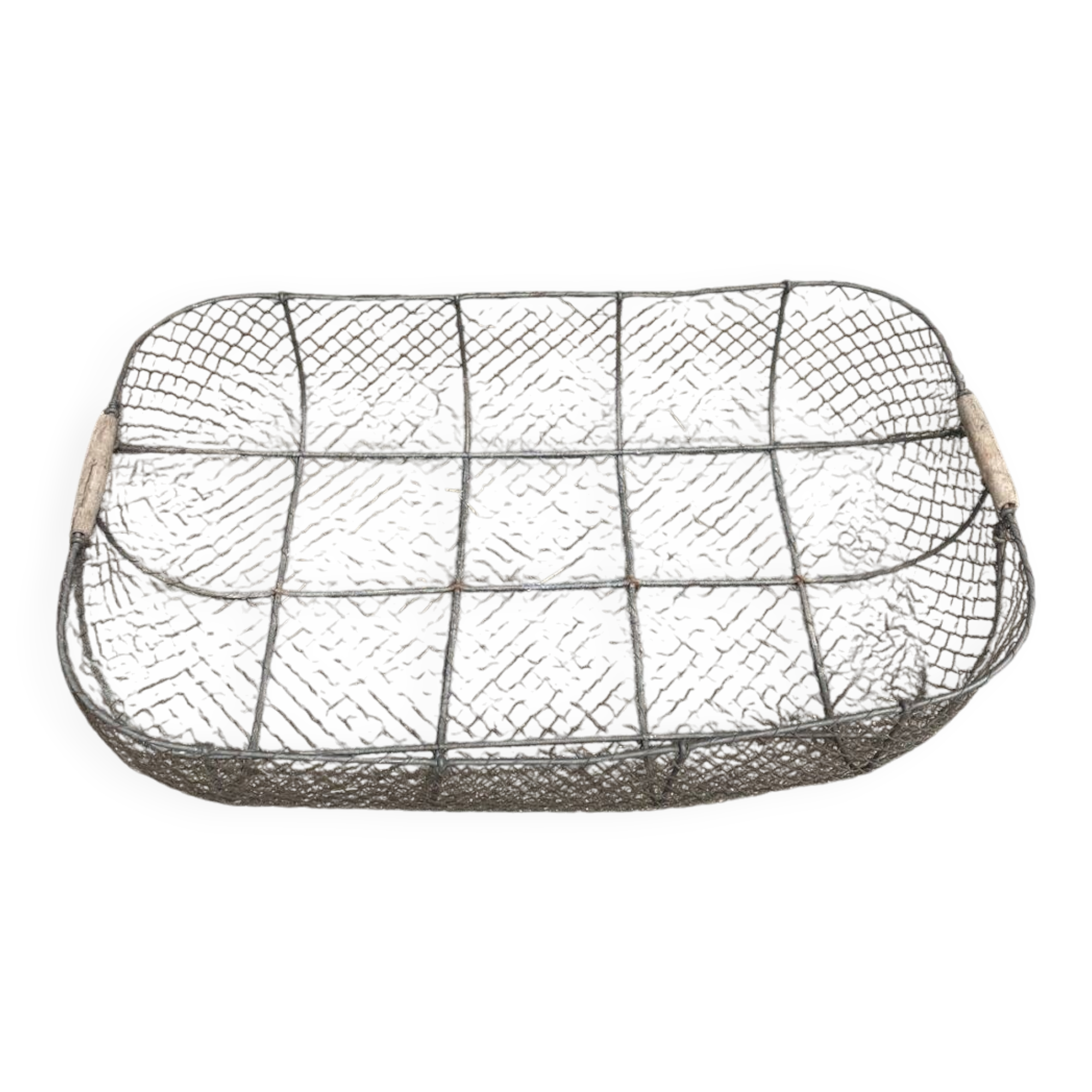 Large vintage metal mesh harvest basket