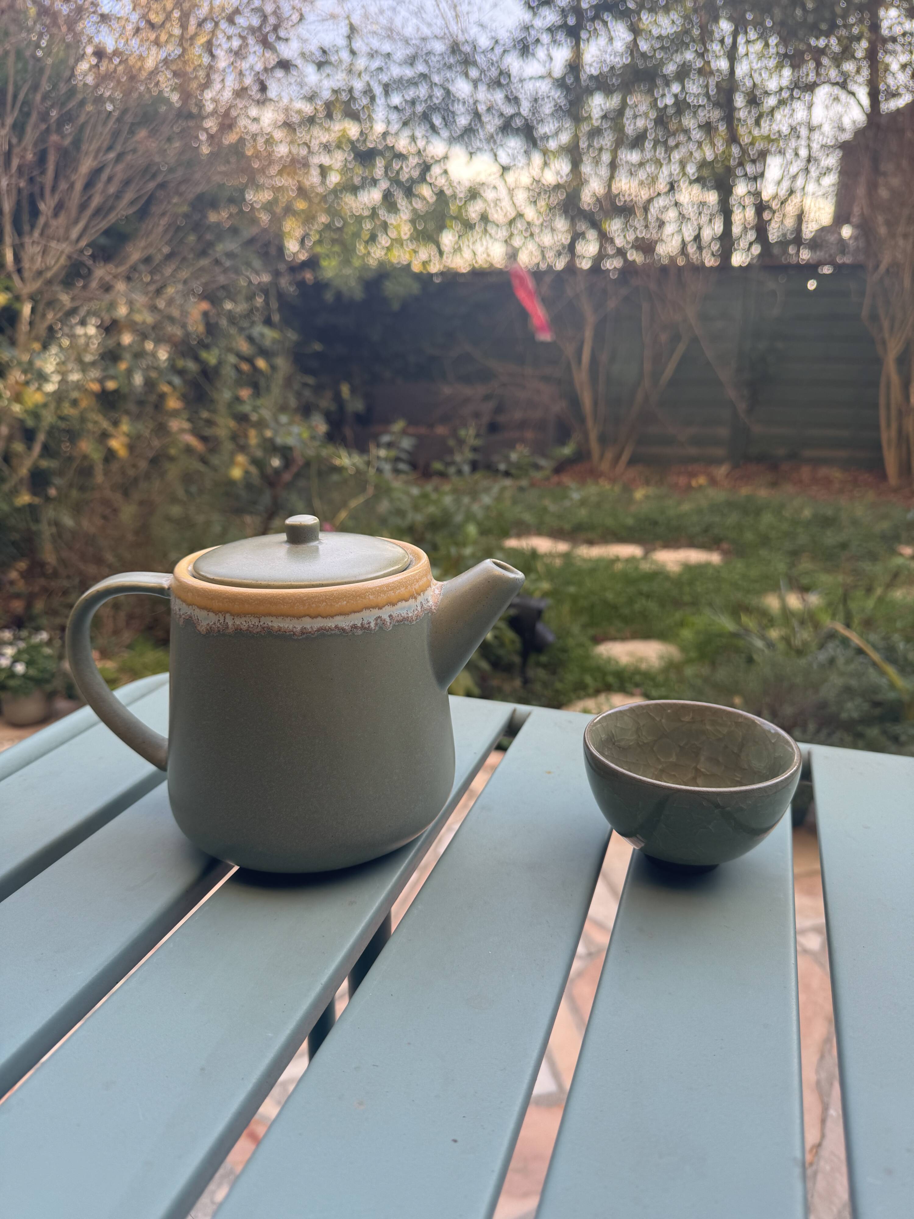 Celadon teapot – Japanese wabi-sabi style – very rare model.