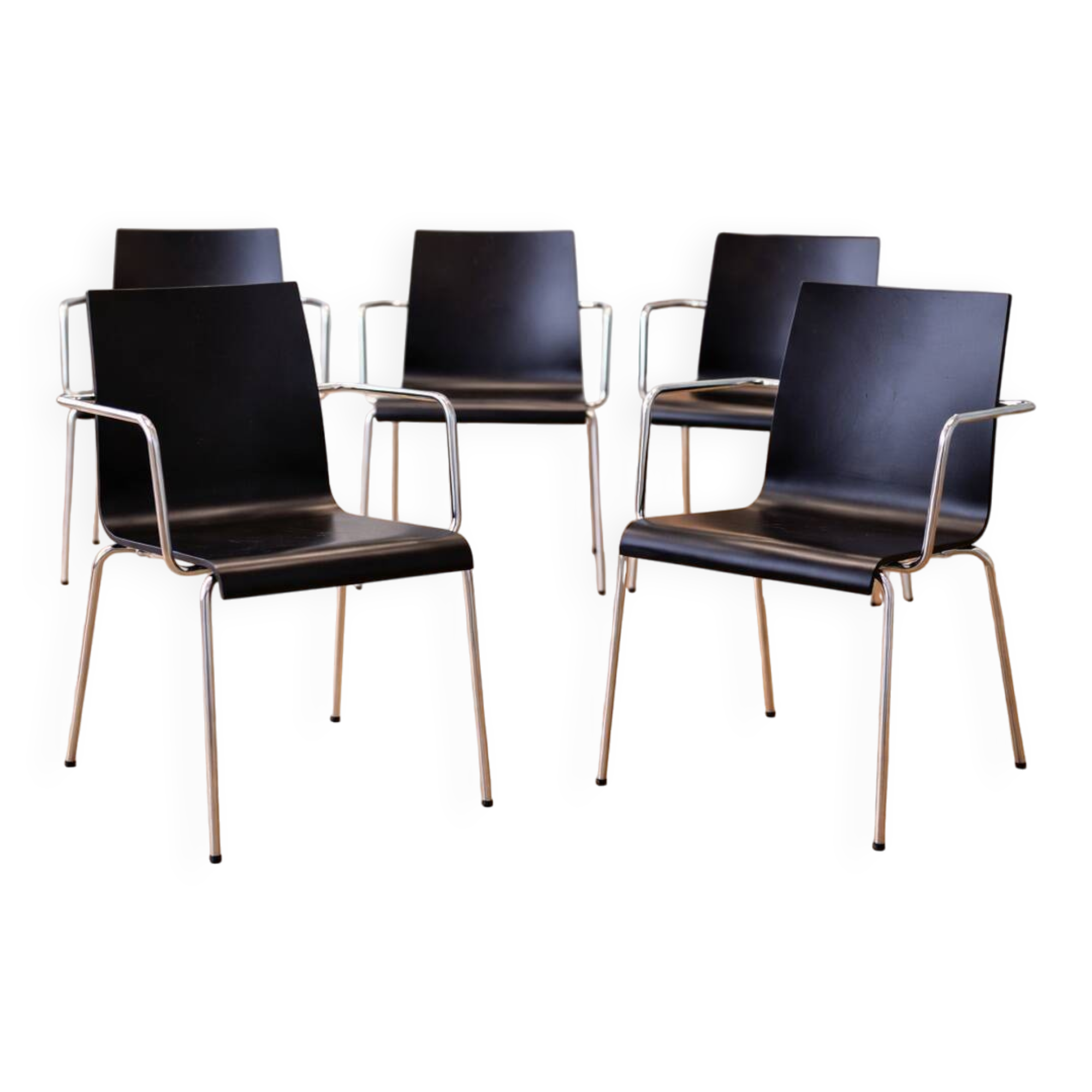 eta Furniture (Denmark) — Steel Tube & Wood Chairs (Set of 5) — Scandinavia