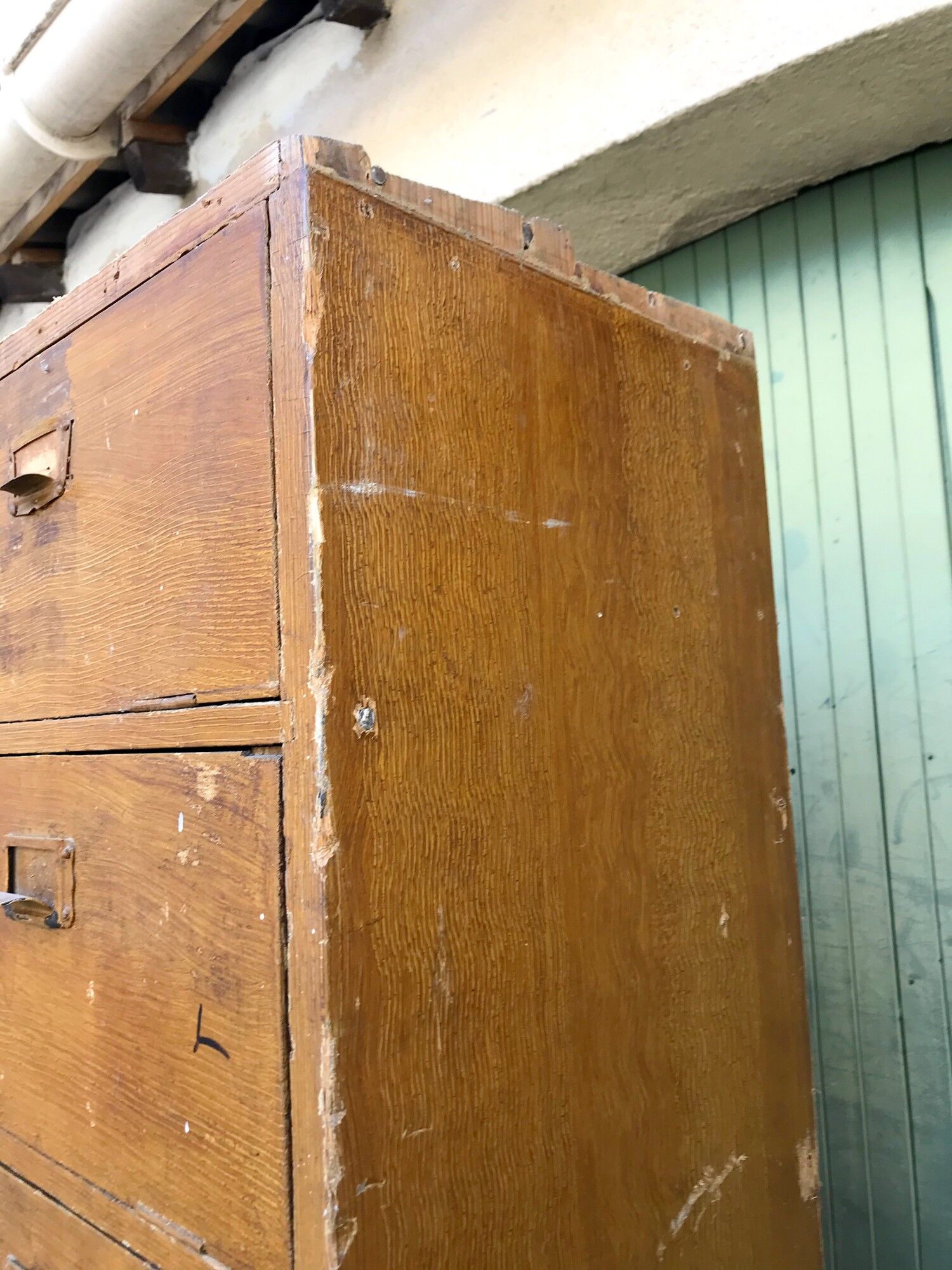 Vintage 50s wooden clamshell workshop furniture