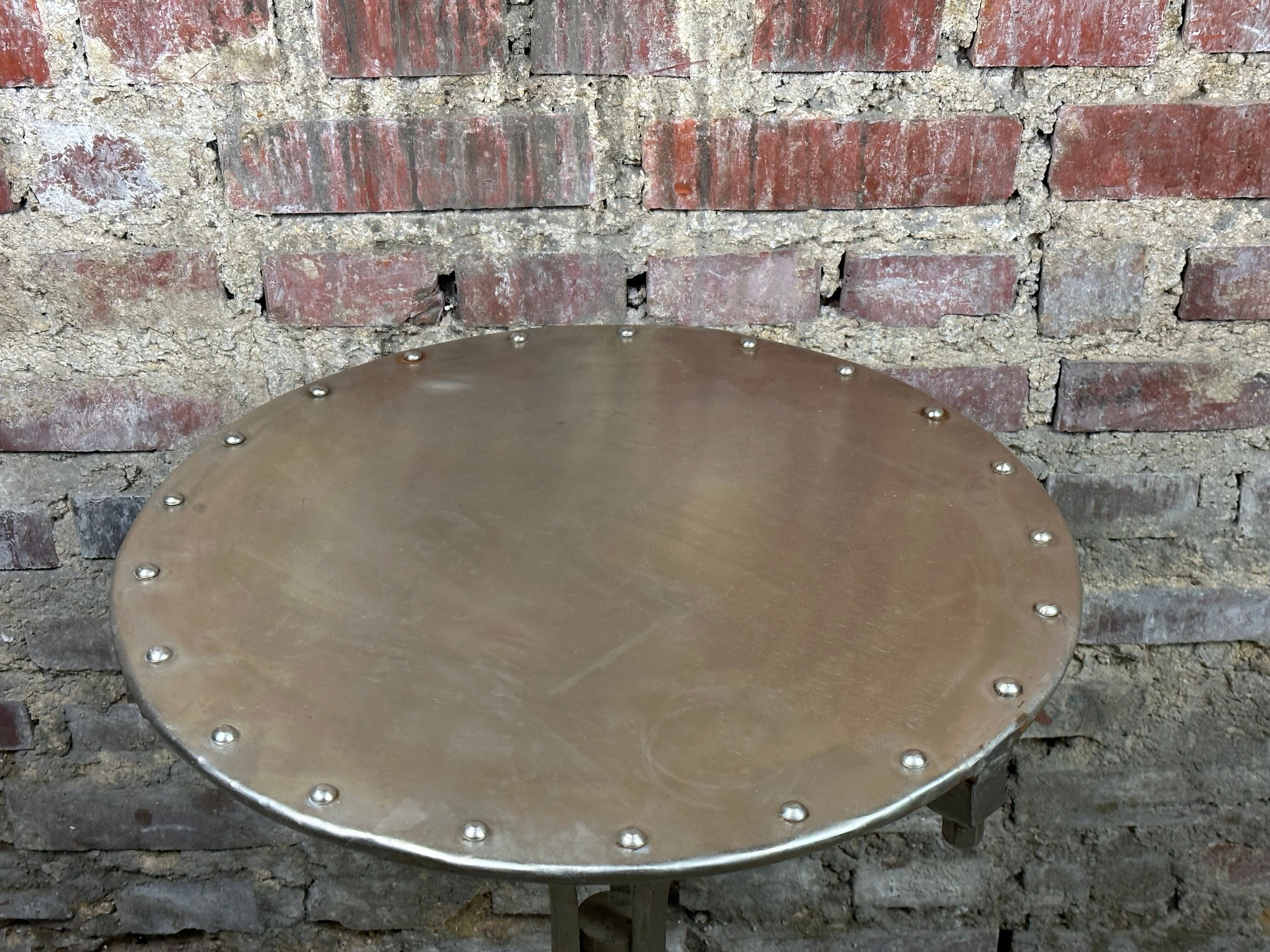 Side table industrial style riveted steel 1980