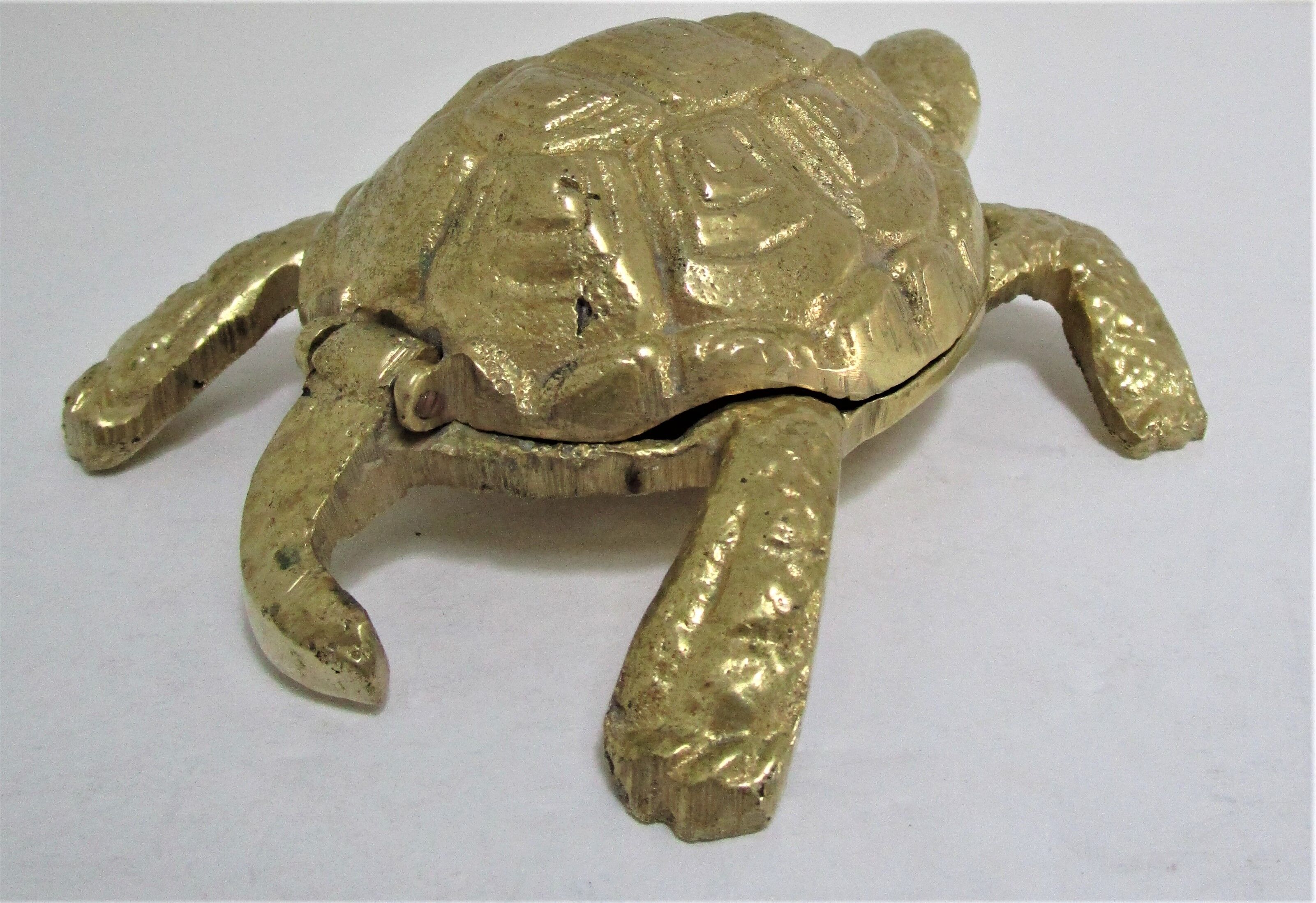 Zoomorphic turtle vintage brass ashtray