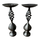 Pair of wrought iron candlesticks, black patina