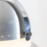 Industrial style suspension in brushed metal and opaline. 1970s.