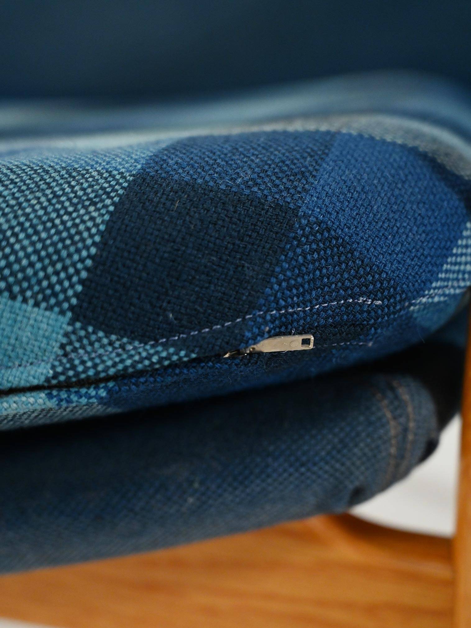 Scandinavian oak and blue wool armchair