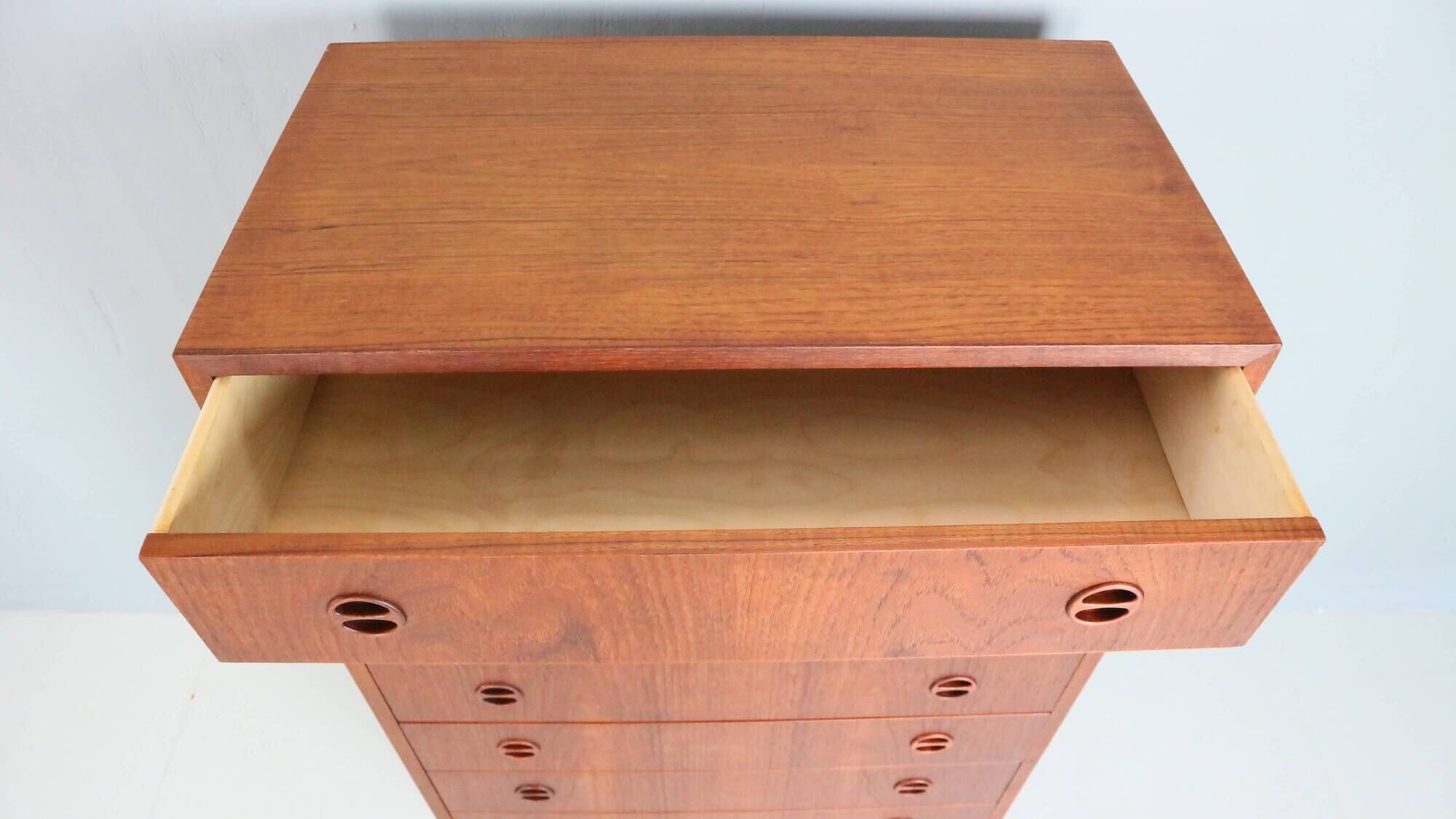 Mid-century modern Danish chest of seven drawers, tallboy in teak, 1960s