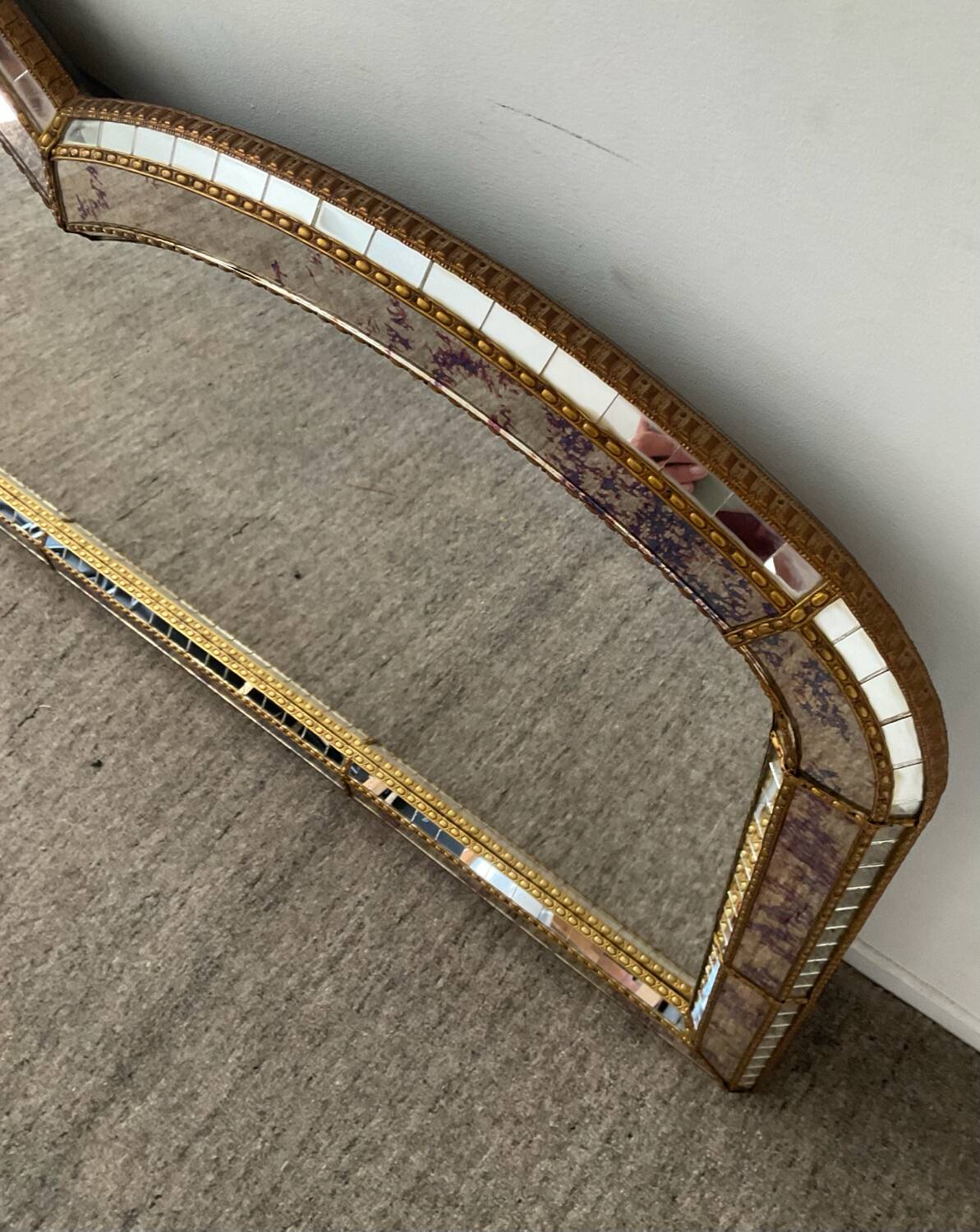 Large vintage brass and glazing bead mirror