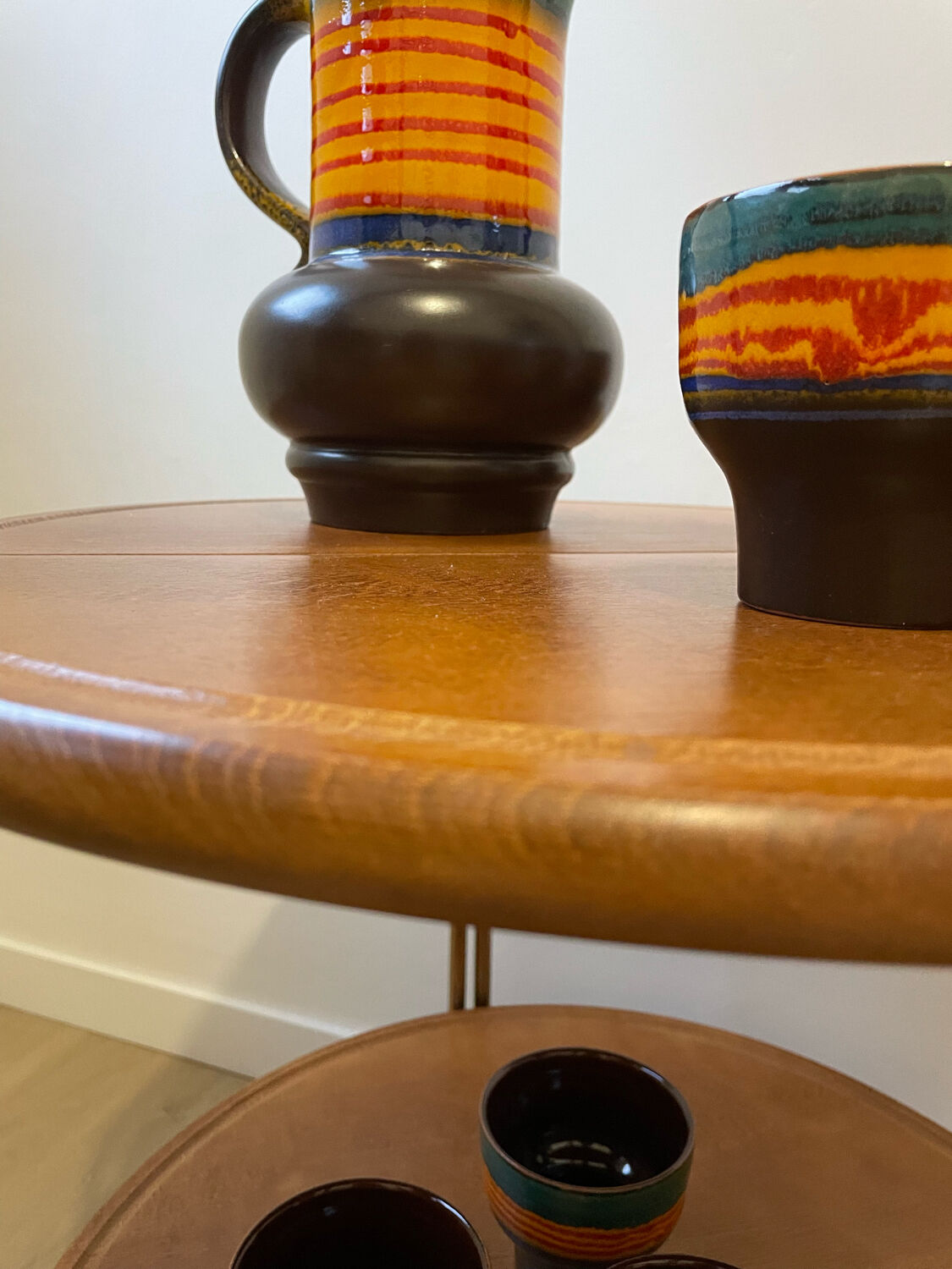 Folding service vintage castors solid wood 70s