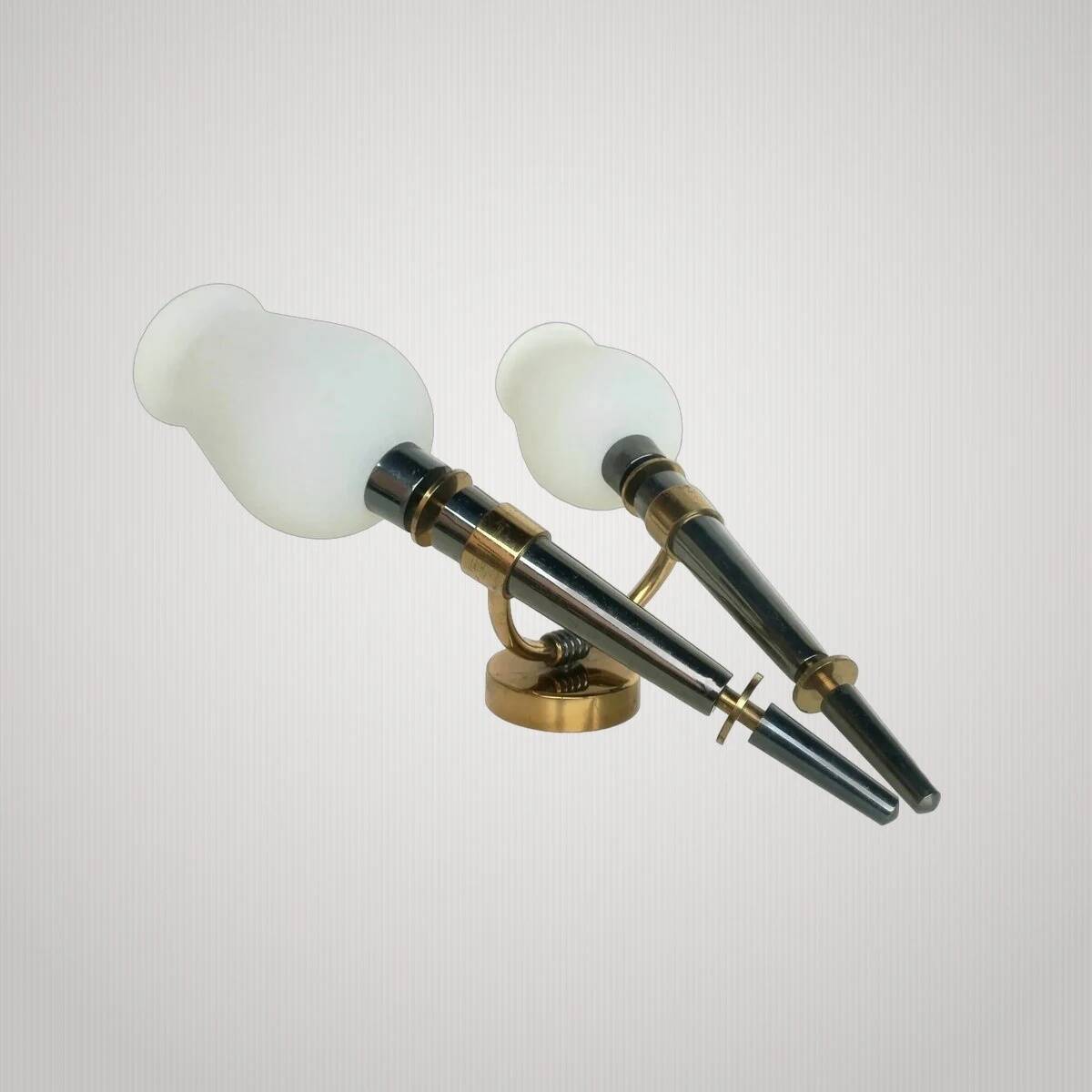 Exceptional double torch wall light modernist Arlus 50s height 44cm