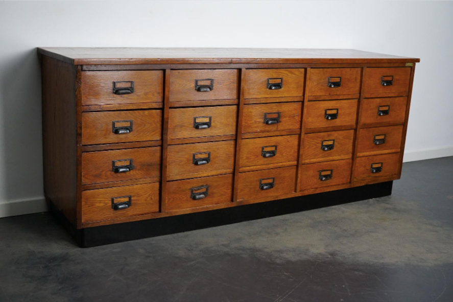 German apothecary cabinet in oak, mid-twentieth century