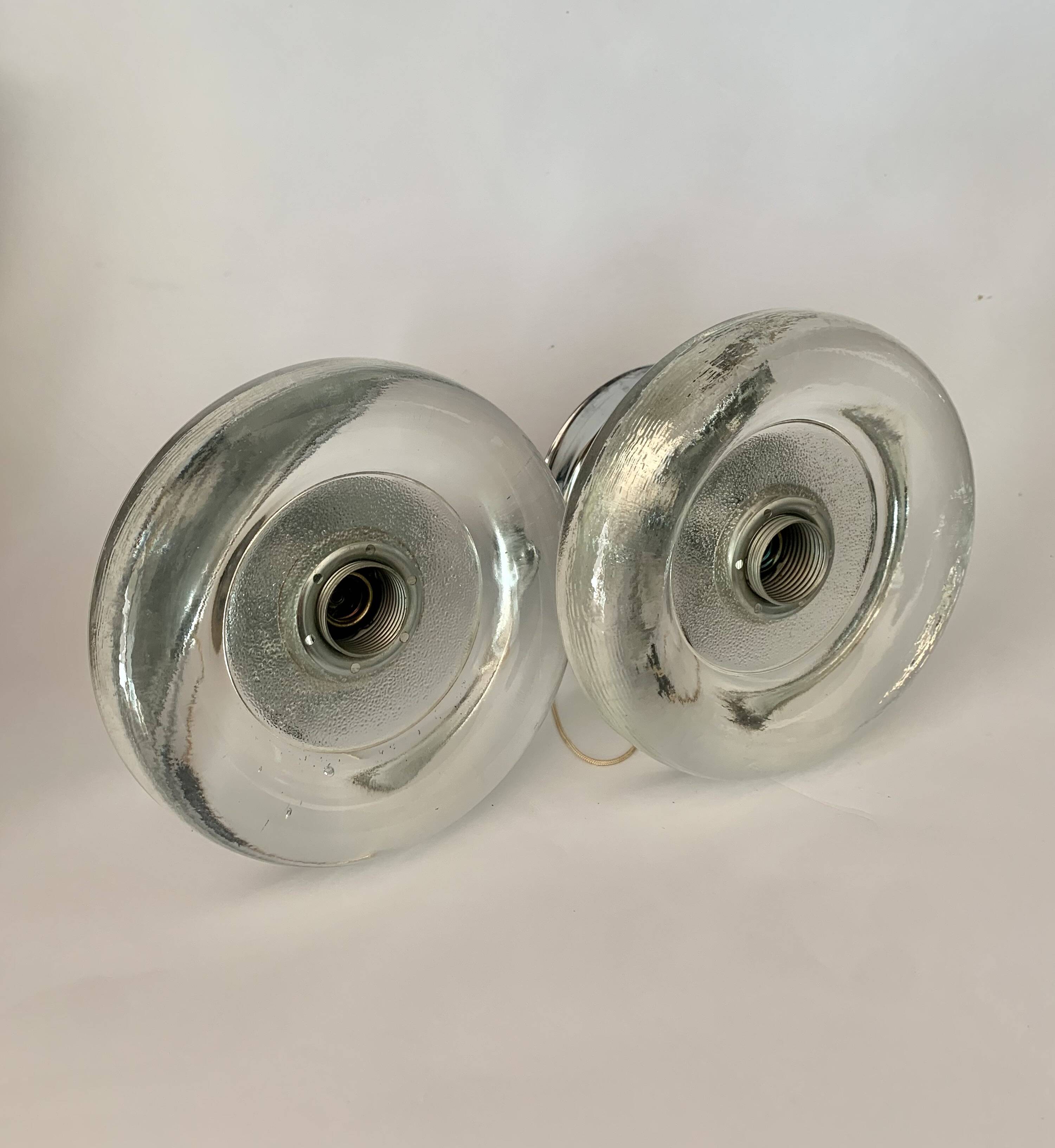Pair of Mid-Century Wall Sconces in Glass and Chrome