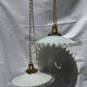 Vintage wavy opaline suspension pair with brass claw