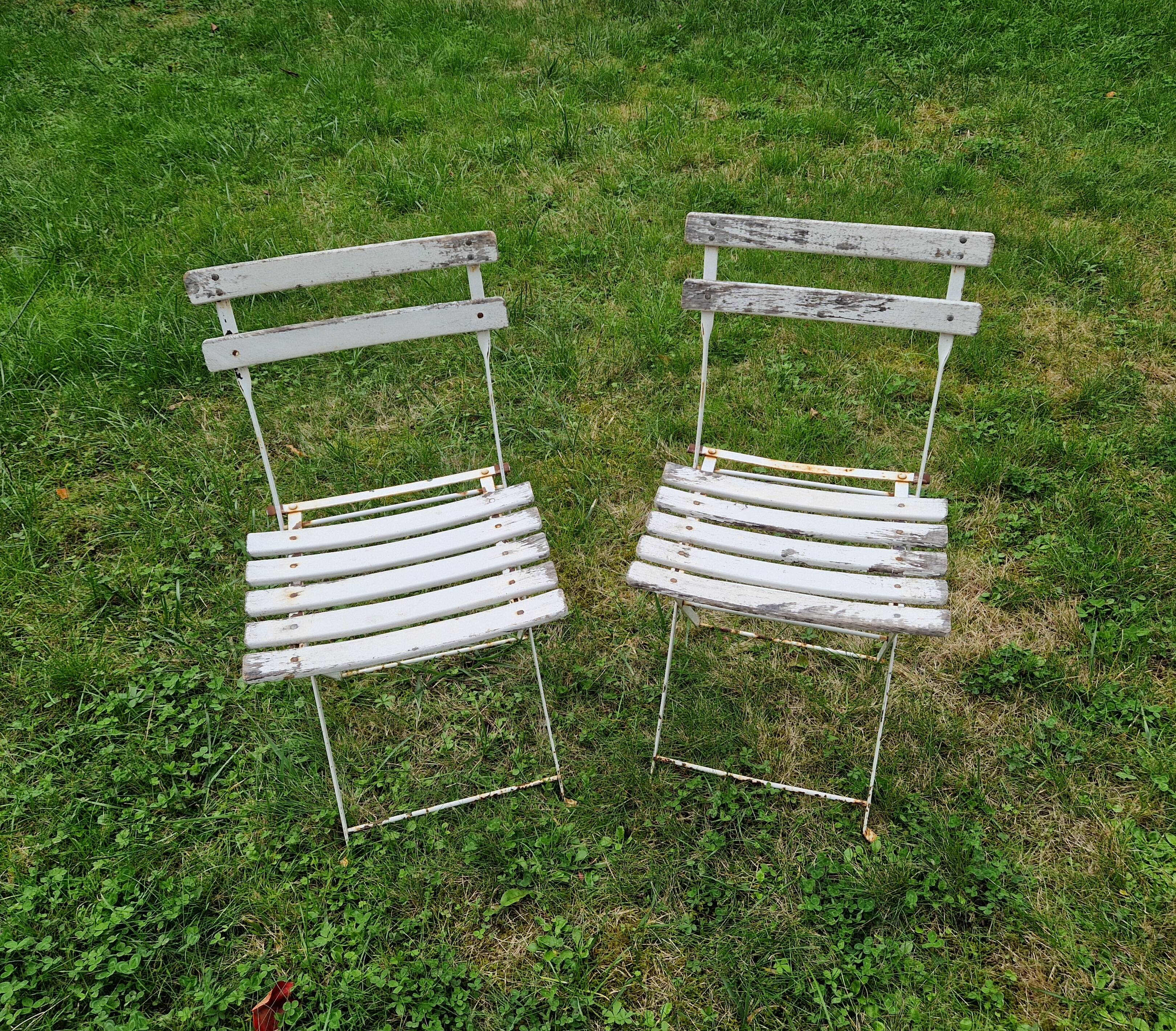 Pair of metal and wood garden chairs