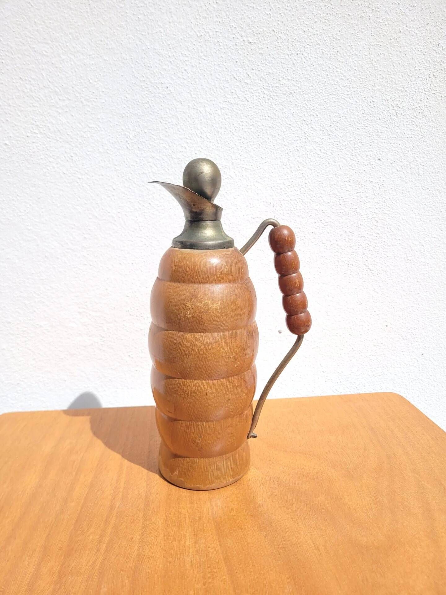 Vintage wooden turned thermos bottle signed T. Ergök