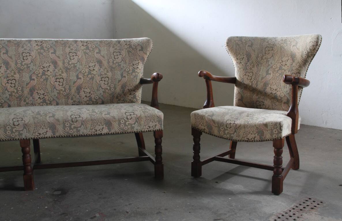 Vintage Danish Art Deco Pair of Armchairs in Solid Oak - 1940s