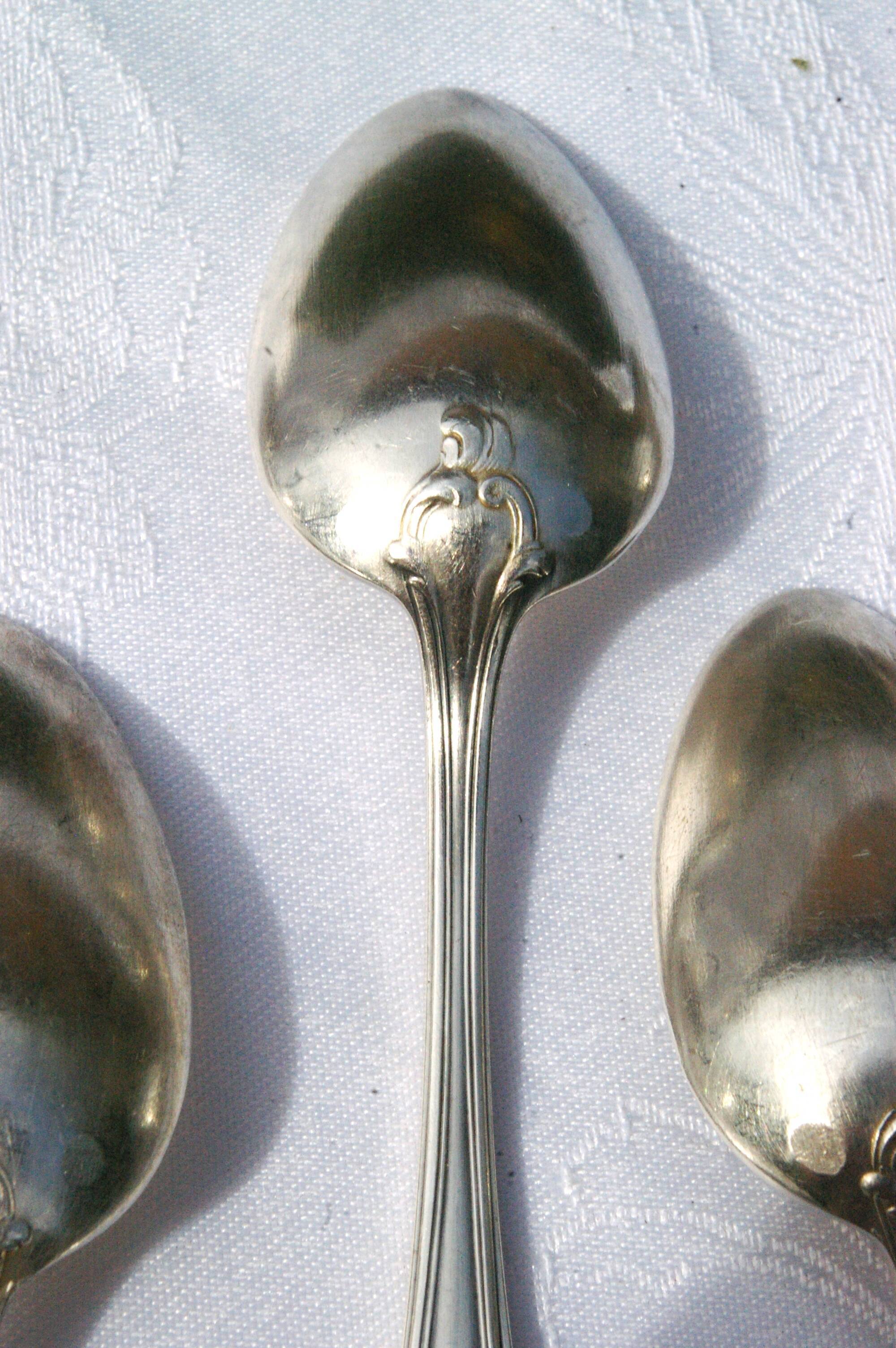 12 Apollo silver metal spoons in Transition Louis XV XVI style