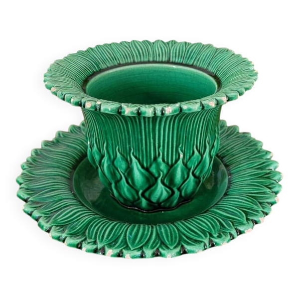 Pot avec soucoupe en barbotine
