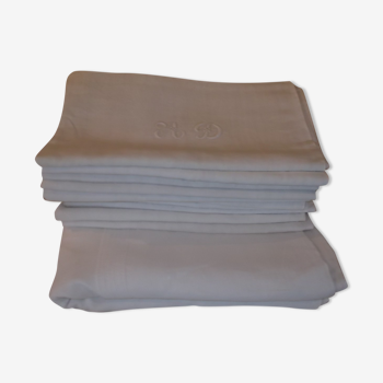 Nappe et 11 serviettes en coton/ lin  brodées AD vers 1900