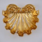 Fabbrica Ferniani Faenza plateau de poche 36,5 cm coquille en majolique, doré, 1800