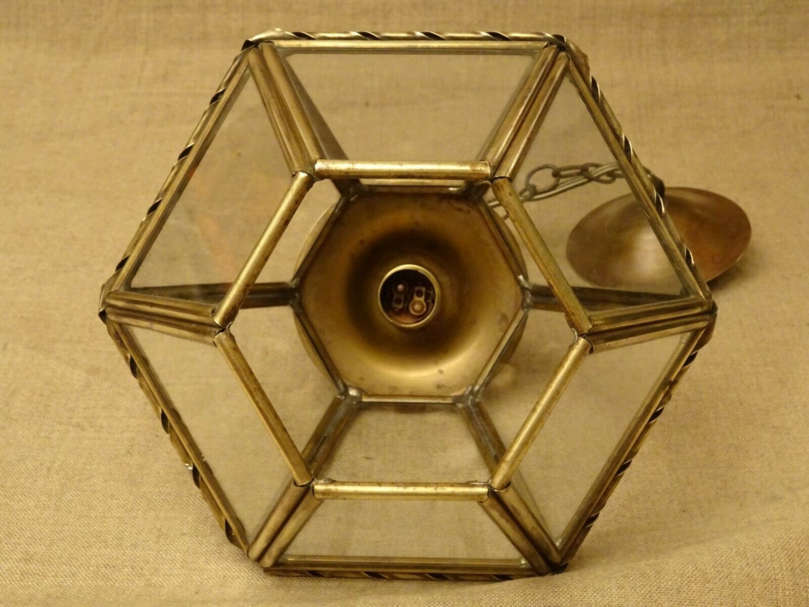 Chandelier lantern brass hexagonal vintage glass plates