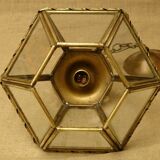 Chandelier lantern brass hexagonal vintage glass plates