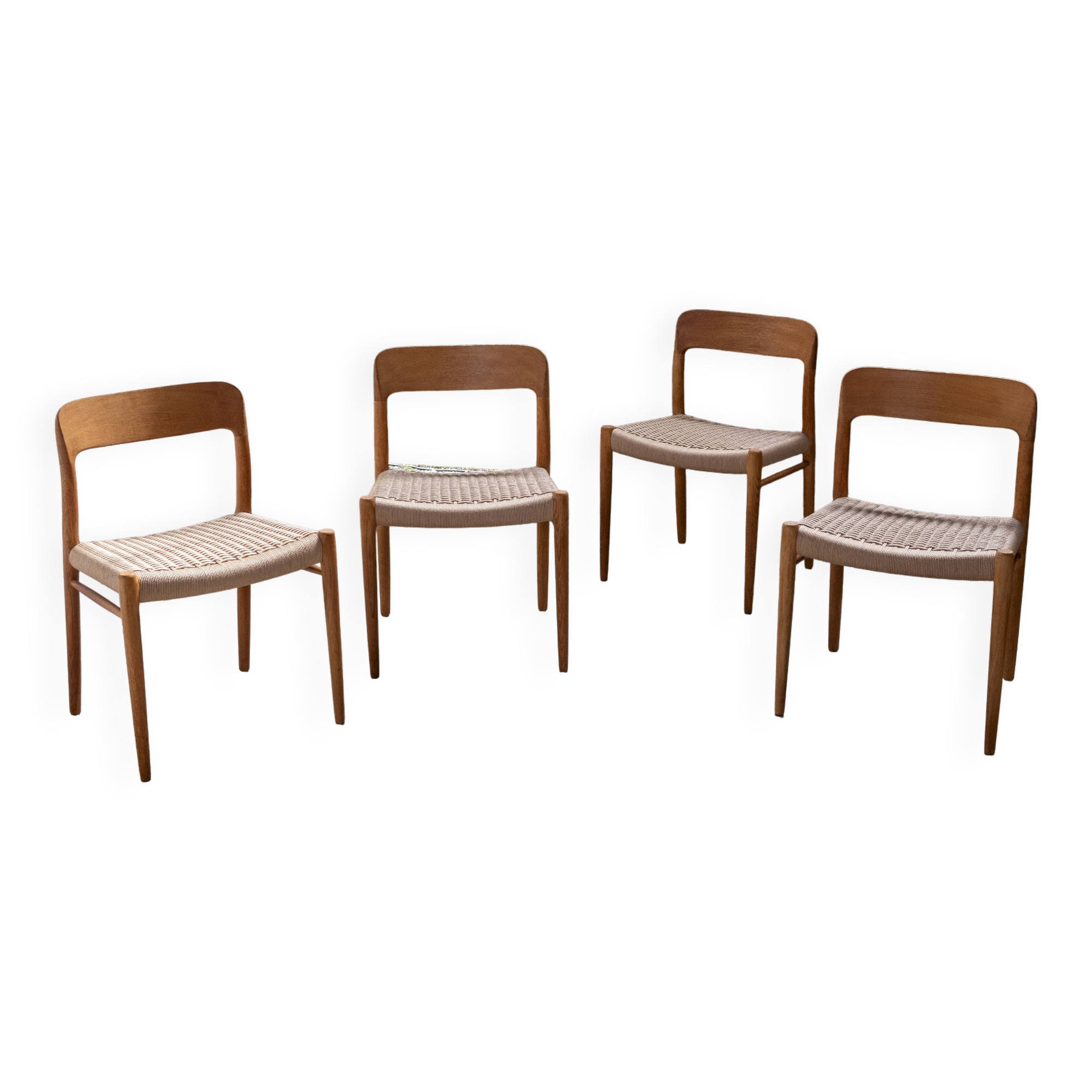 4x Niels Møller chair Model 75 in Oak, 1960s Denmark