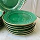 dessert service 12 dessert plates and a green and golden Art Deco cake dish 40s