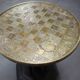 Art Deco chess table from the 1930s with a hand-decorated brass top and a stained oak base.
