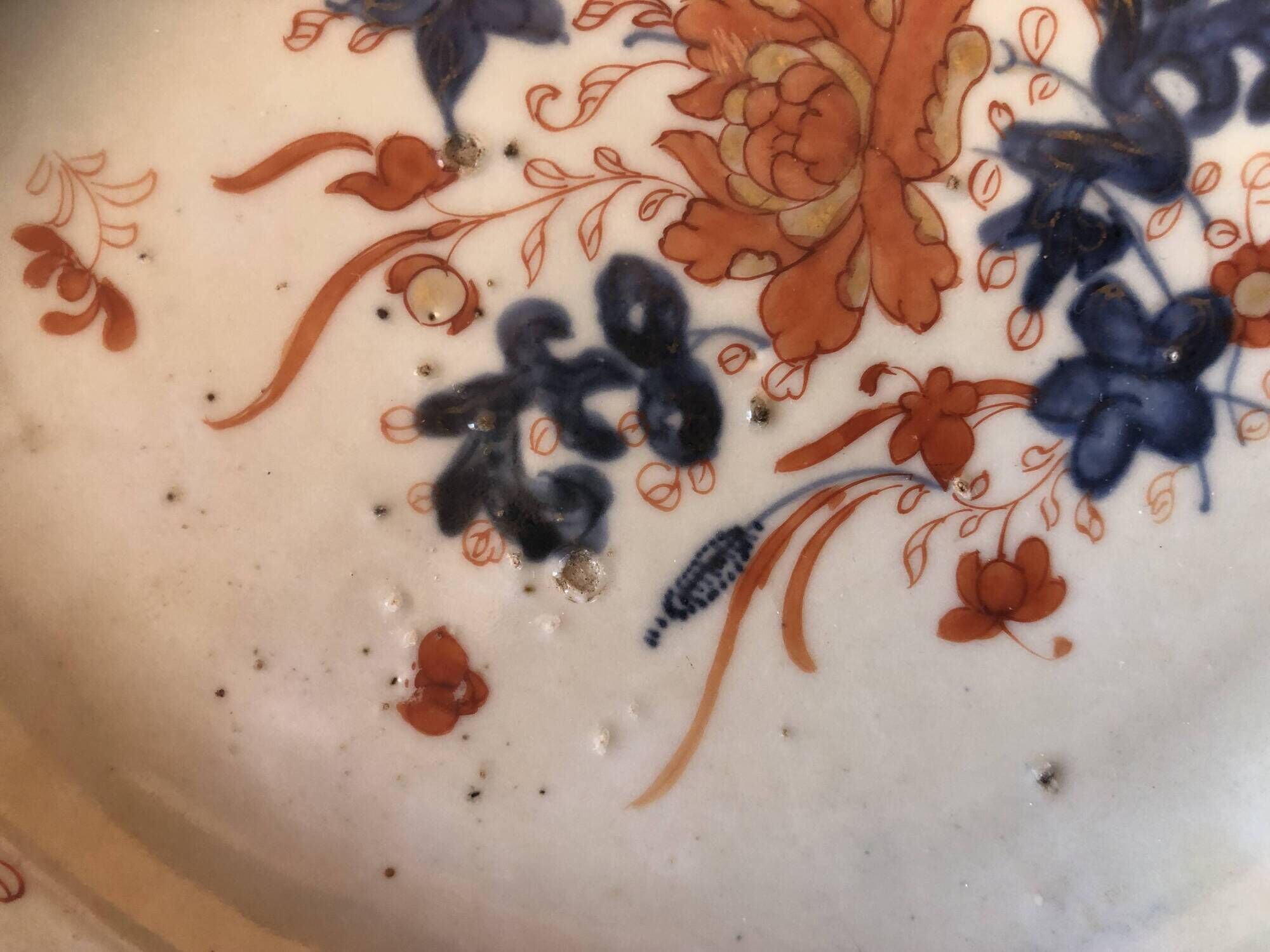 China plate porcelain xviii compagnie des indes orange blue flower decoration