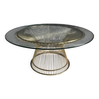 Design coffee table Glass and gold metal (80cm)