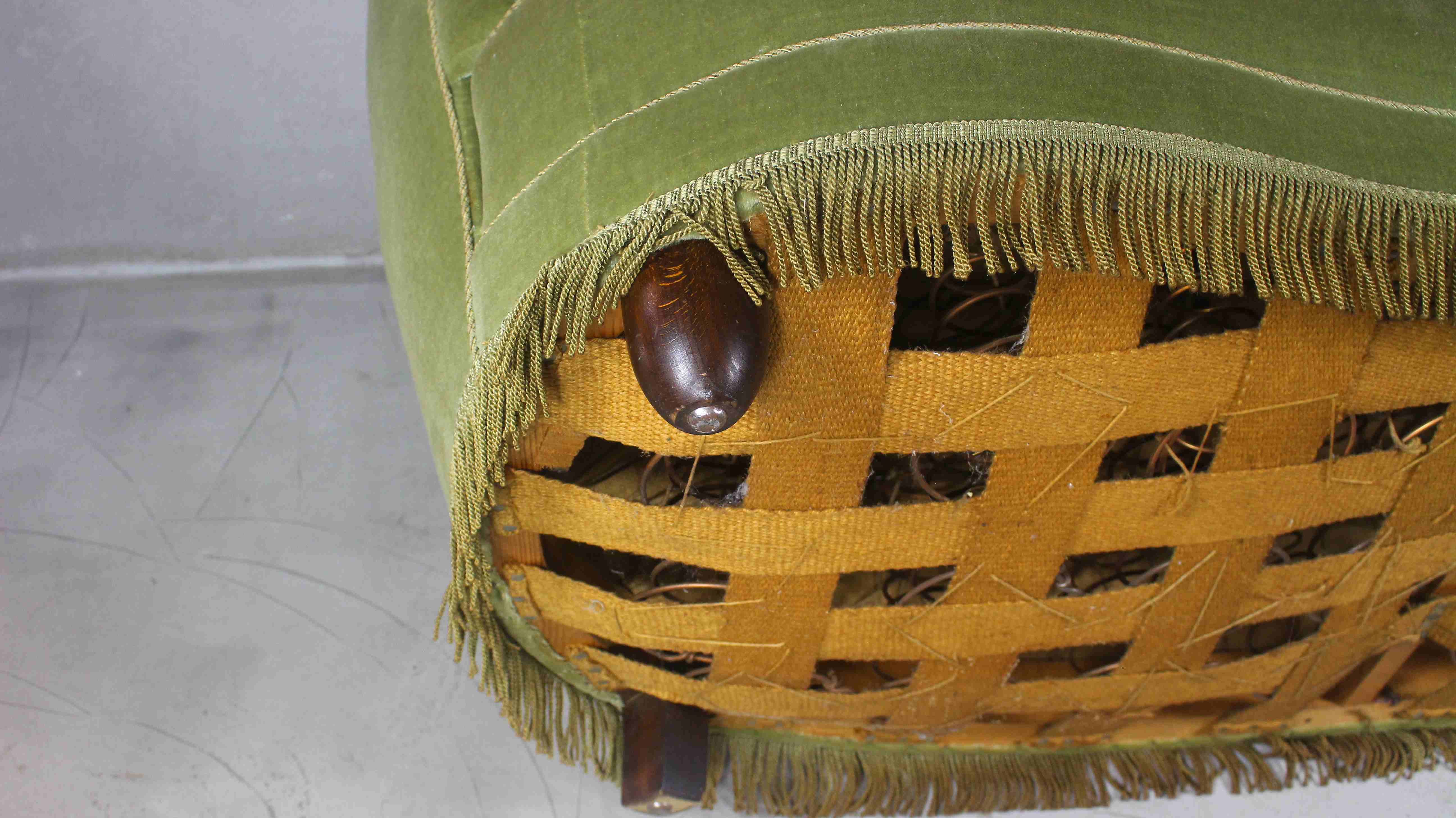 1940s Danish Curved Green Buttoned Sofa