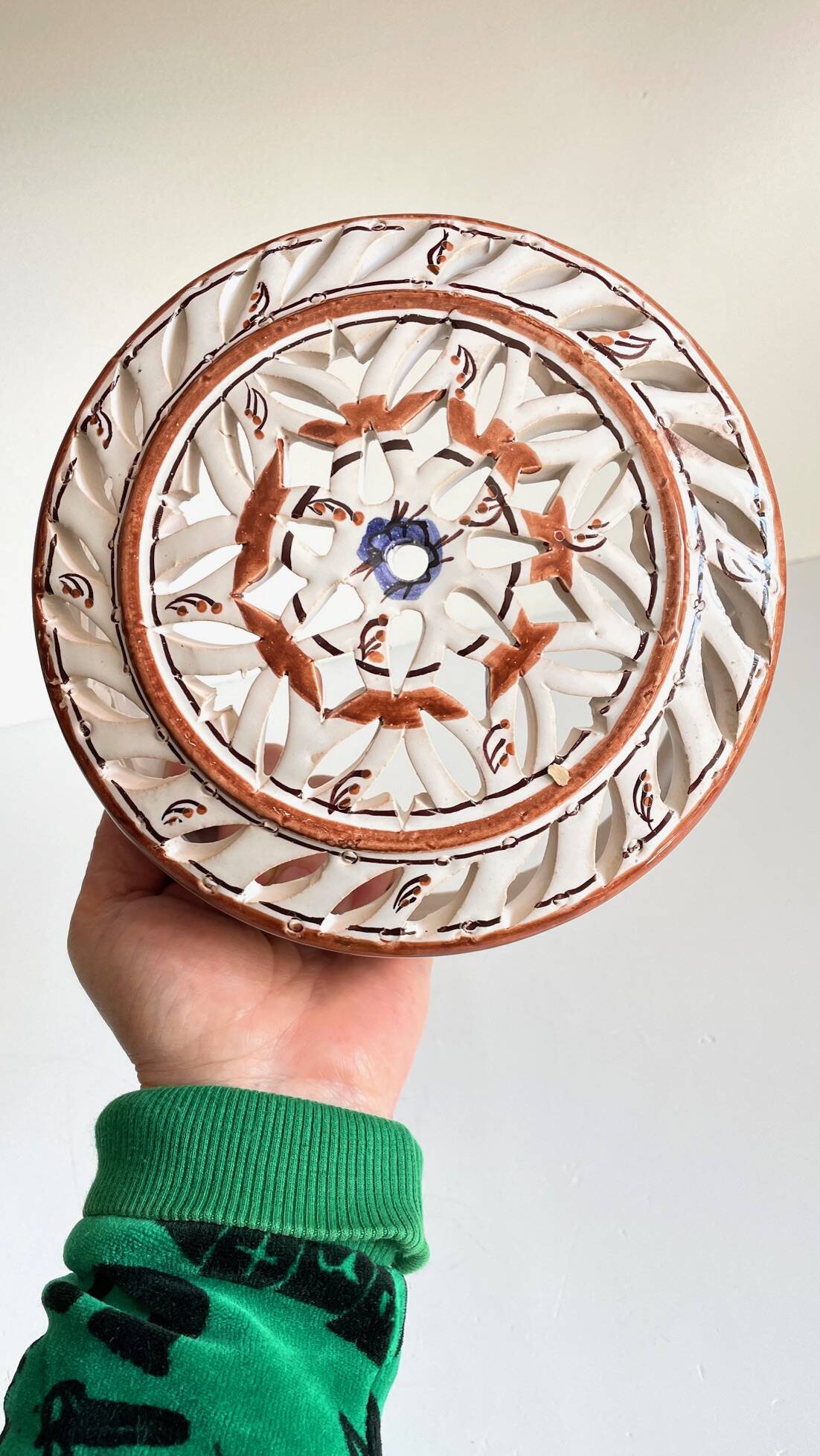 Handcrafted ceramic wall light blue centre