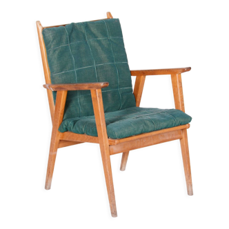 Original Oak Midcentury Armchair by Jan Vanek, Revived Polish, Czechia, 1950s