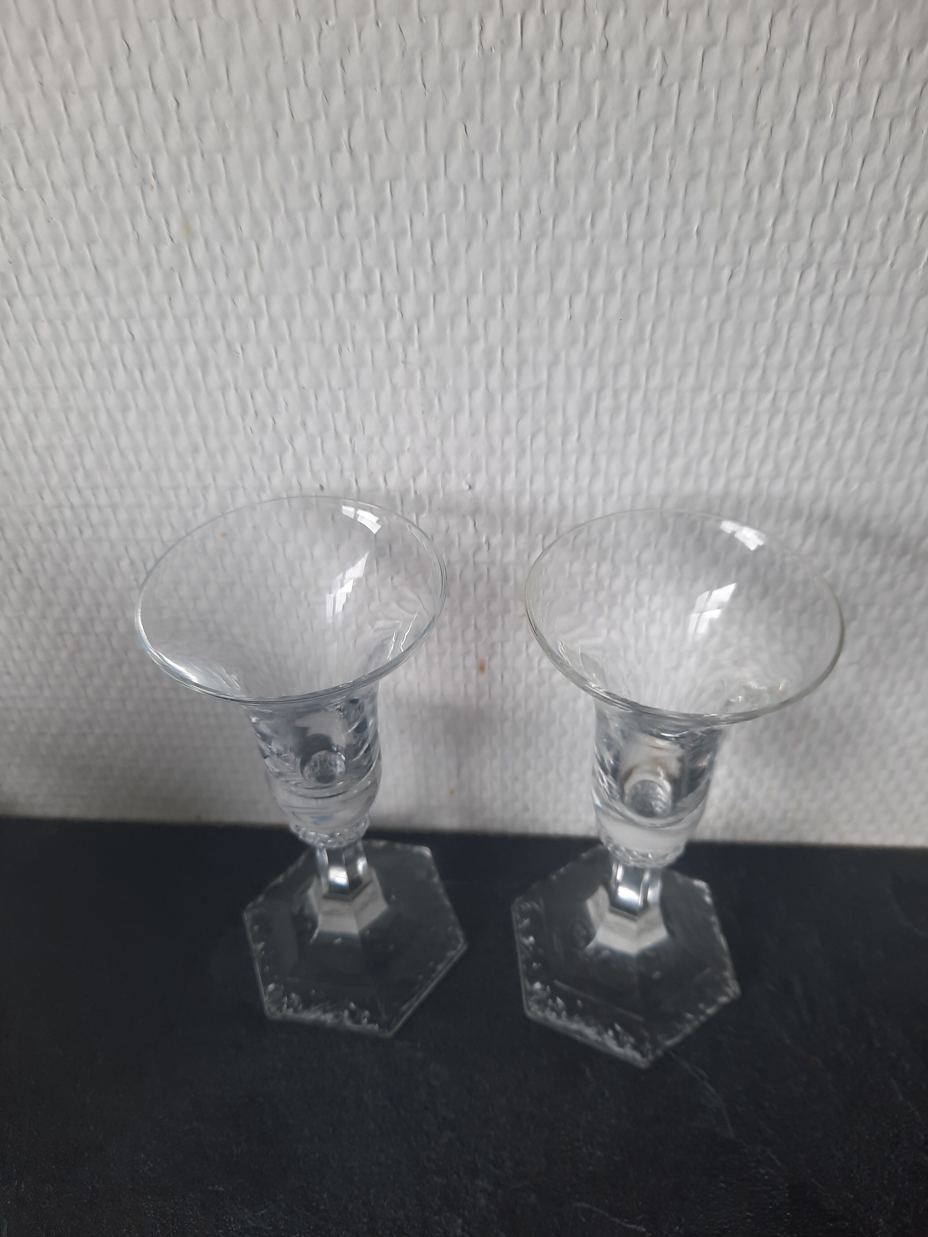 Pair of glass roshental candle holders