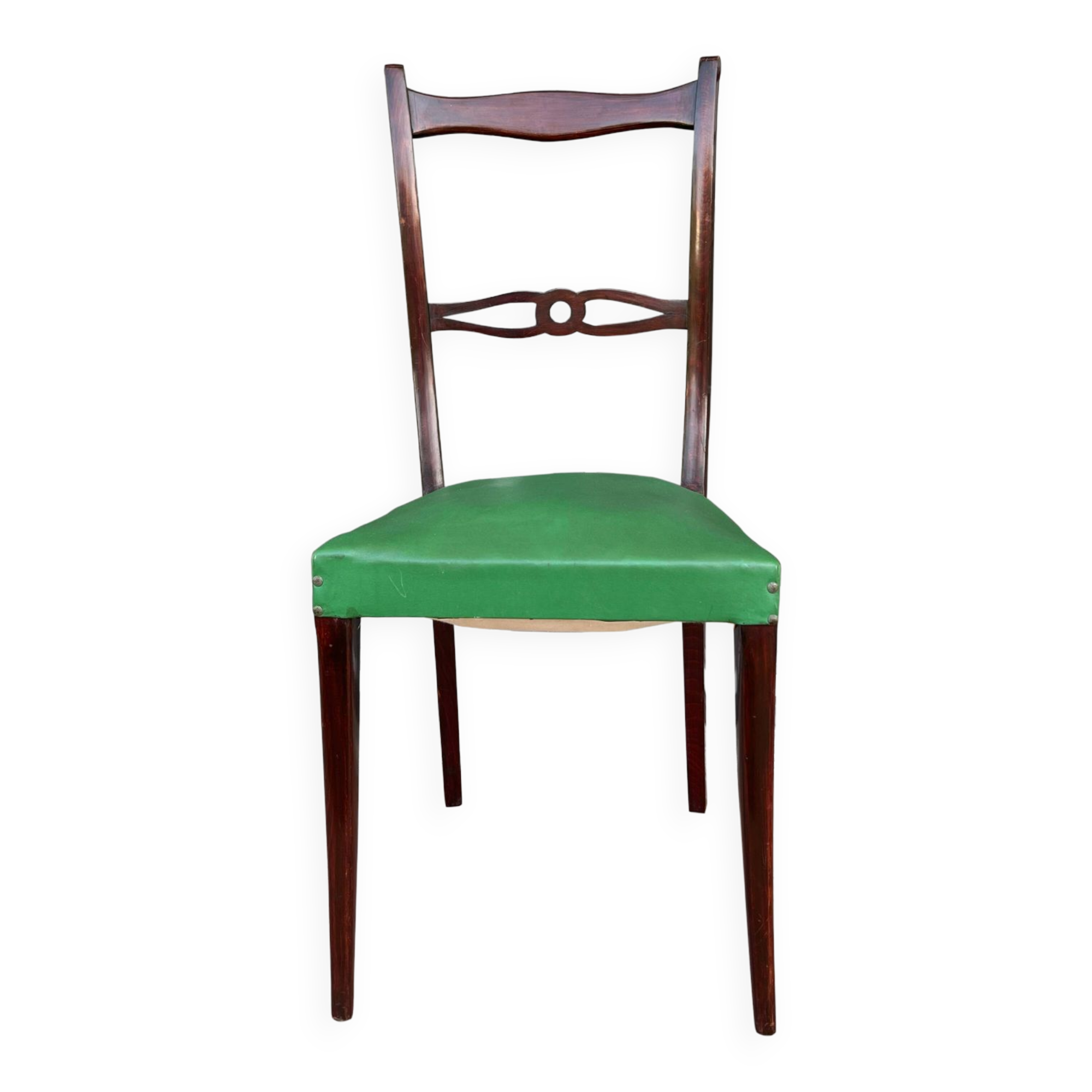 Ensemble italien de six chaises vintage noires et vertes 1960