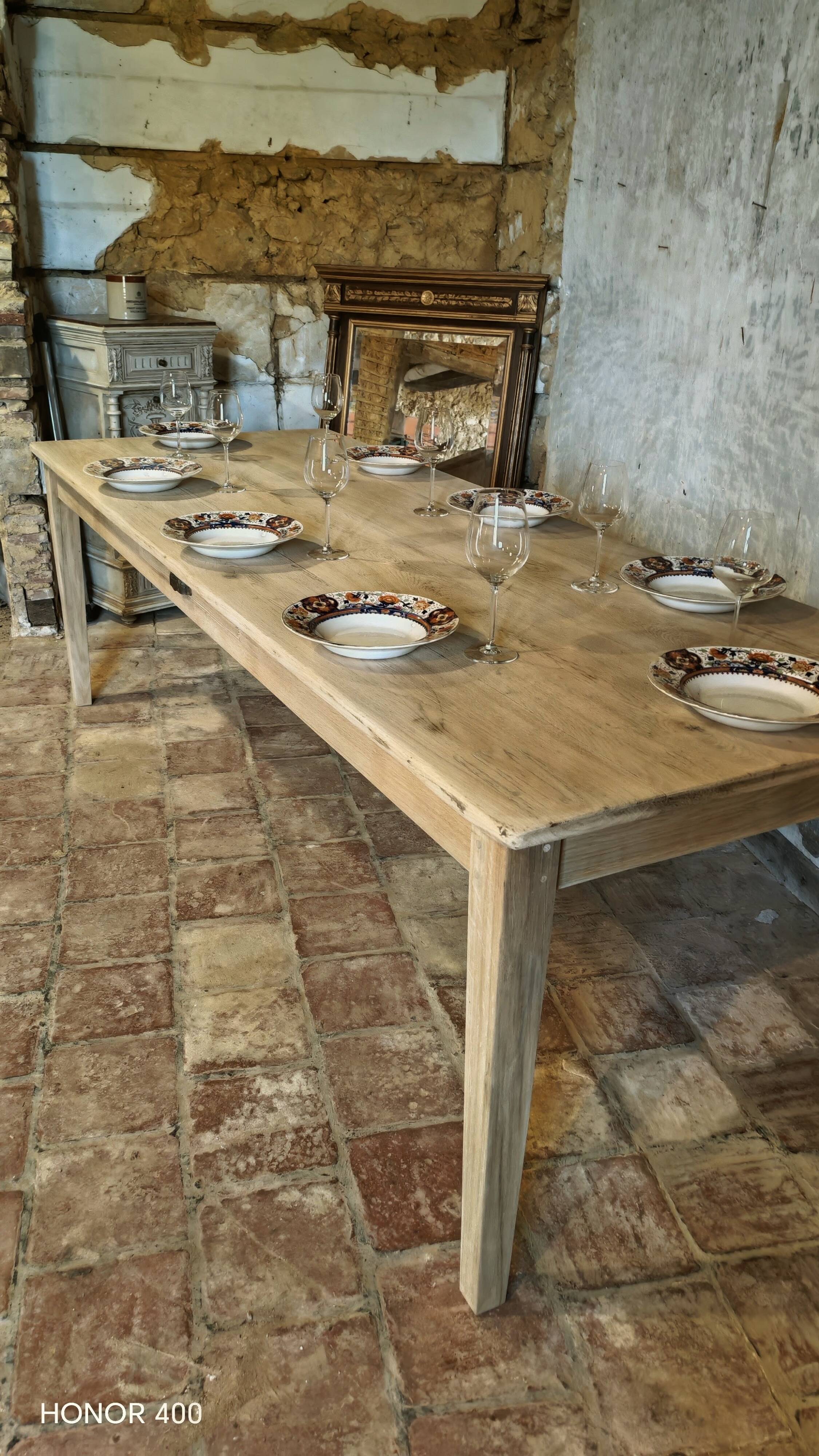 French solid oak farmhouse table 239x89 Raw patinated