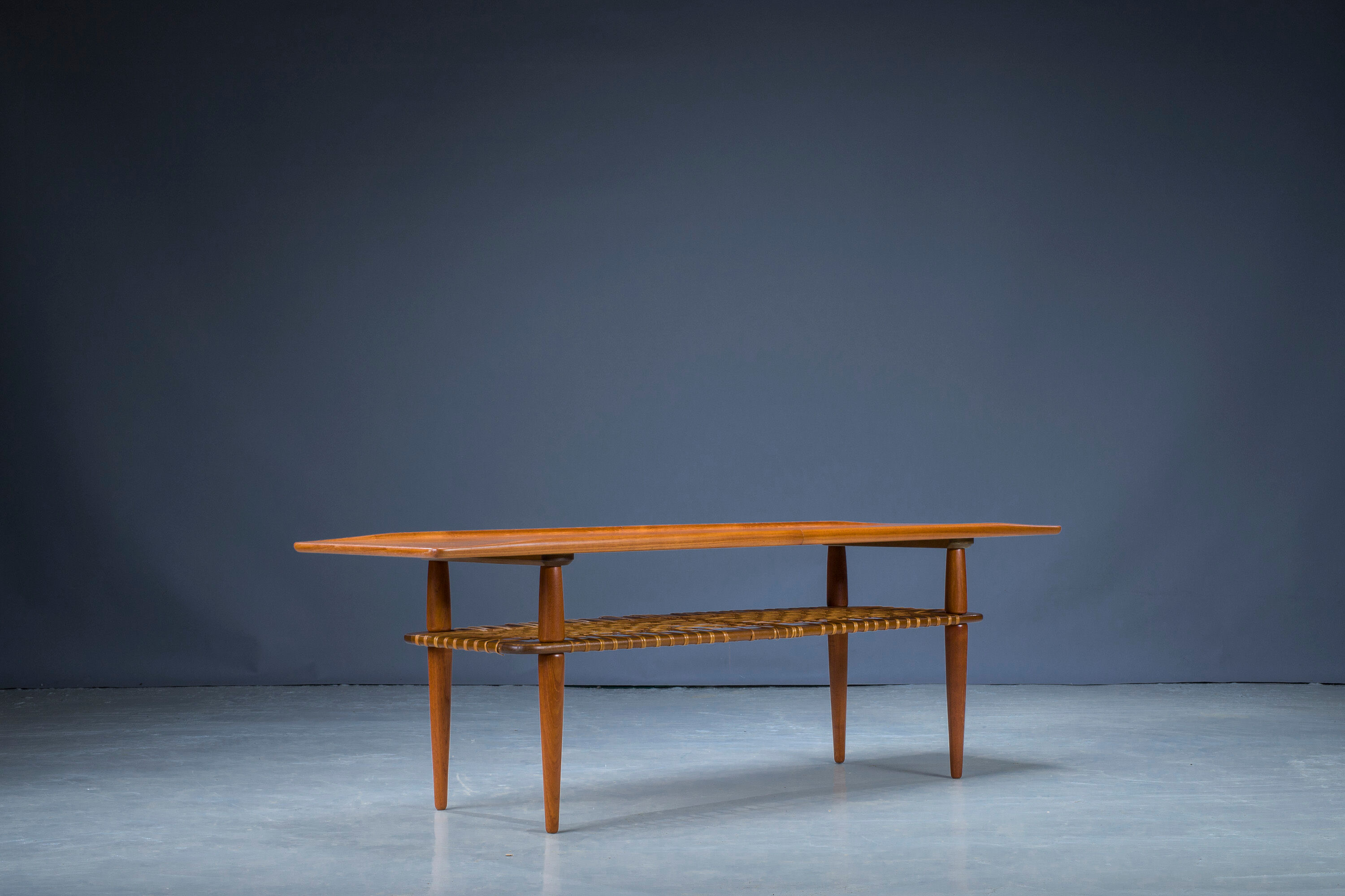 Mid-Century Coffee Table in Teak & Rattan