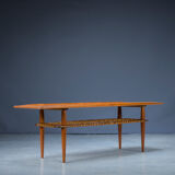 Mid-Century Coffee Table in Teak & Rattan